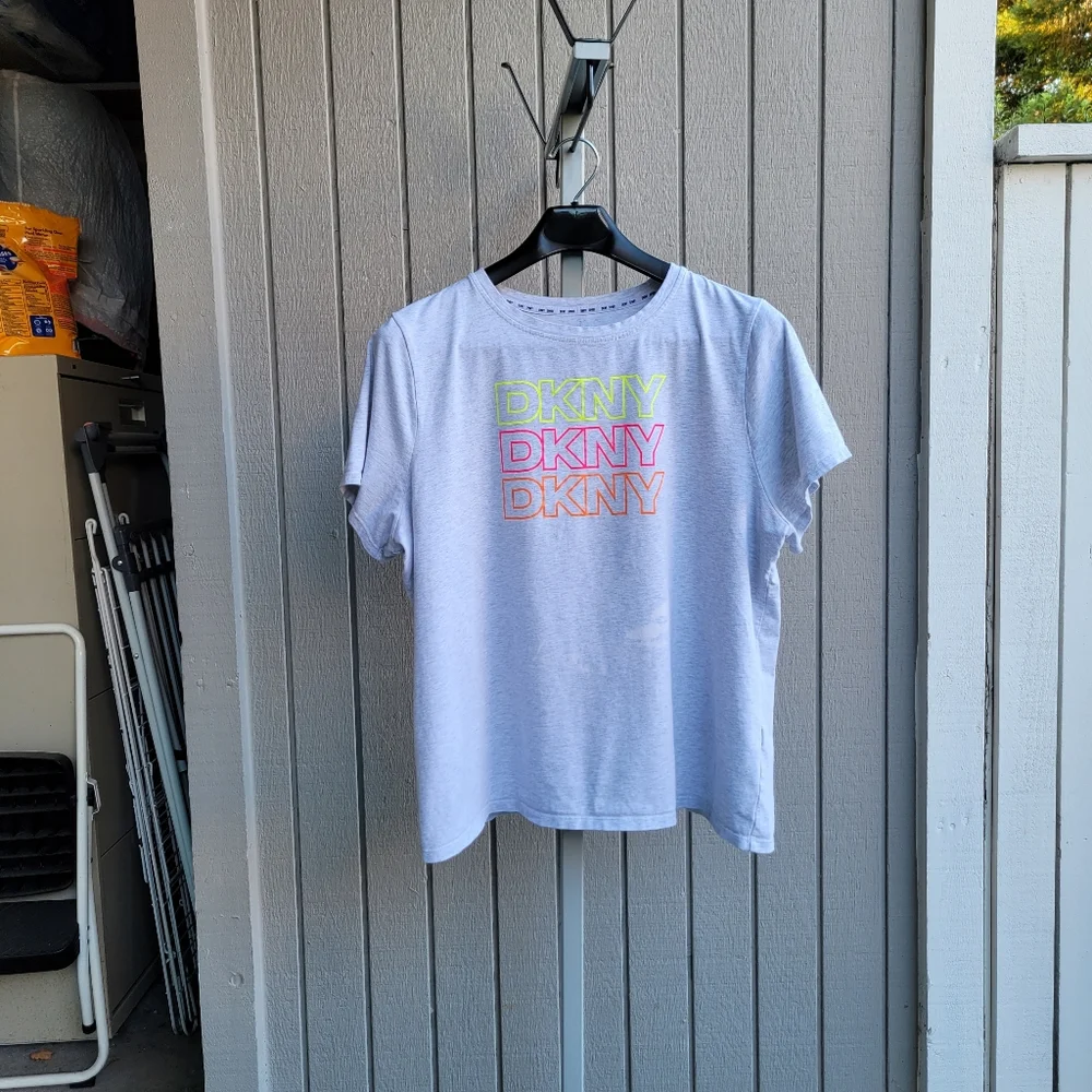 DKNY Sport Cotton Stretch Plus Size Tee Neon Logo Pink Orange Yellow Light Grey - Picture 12 of 12